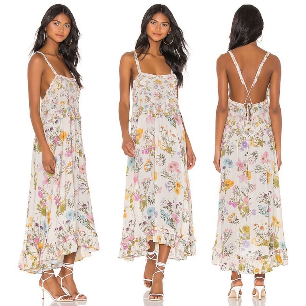 SPELL Wild Bloom Celestial Sundress Strappy Dress Cream floral revolve
